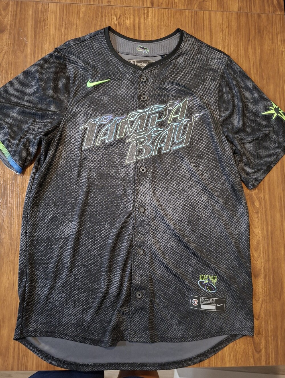 Nike Black Tampa Bay Baseball Jersey with Neon Green Accents